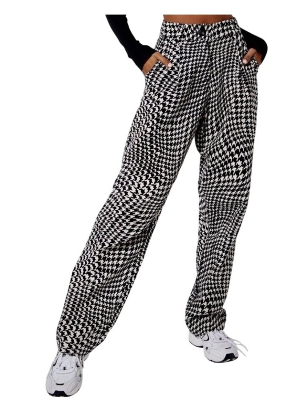 MOTEL Black & White Houndstooth High Rise Trouser Pants Women’s Small Cotton